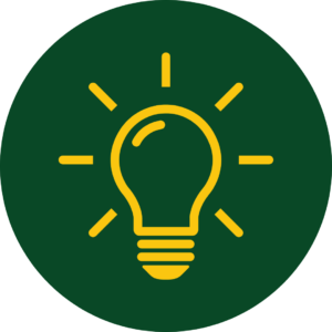 Green circle with yellow light bulb and starbursts coming out of it showcasing our electrical services offerings.