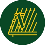 Exterior Service Work Icon Green circle with yellow roof icon showing panels on a roof.