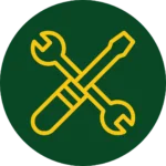 General Handyman Services Icon Green circle with yellow screwdriver and wrench crisscrossed icon in the foreground.