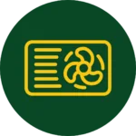 HVAC Service Icon Green circular icon with gold air conditioned unit icon in foreground signifying our HVAC service offerings.