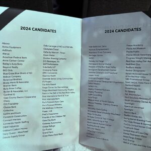 Brochure with a listing of business names with the title atop them "2024 Candidates"