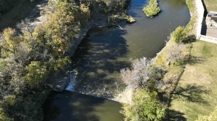 Before aerial view of the Valley City Little Dam.