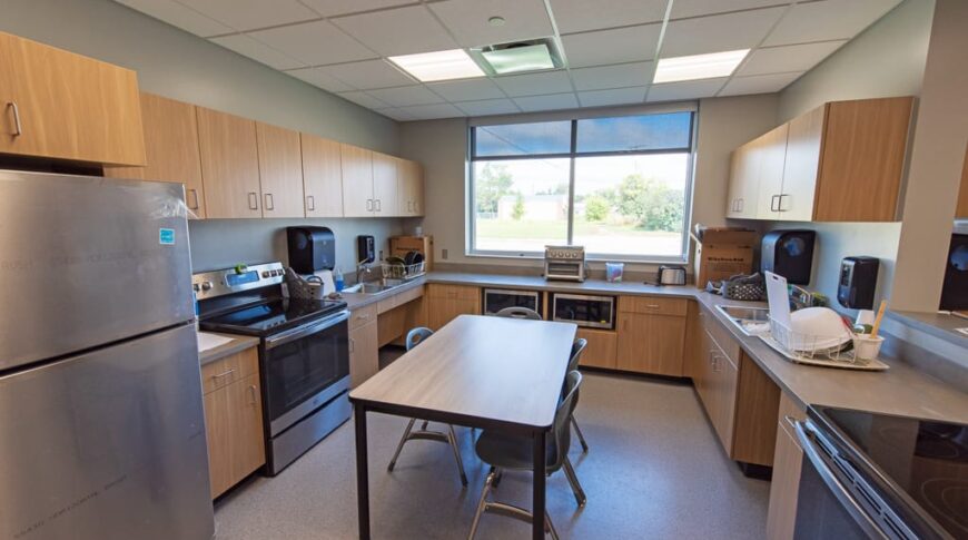 Home economics kitchen pod at Career and Technology Center in Dunseith, ND. Photo by Icon Architectural Group.