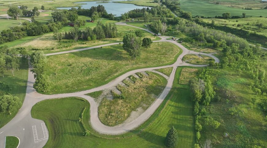 Aerial before picture of the Fergus Falls Delagoon Campground.