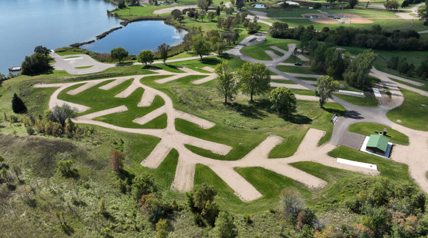 After construction aerial picture of the finished Delagoon Park Campground sites.
