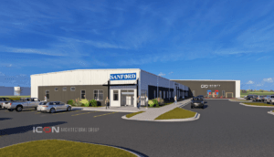 Exterior rendering from Icon Architectural Group of the new Infinity Center in Breckenridge, MN.