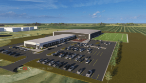 Exterior aerial rendering of The Infinity Center in Breckenridge, MN.