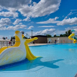 Gwinner Aquatic Center pool from zero-entry entrance looking towards deep end.