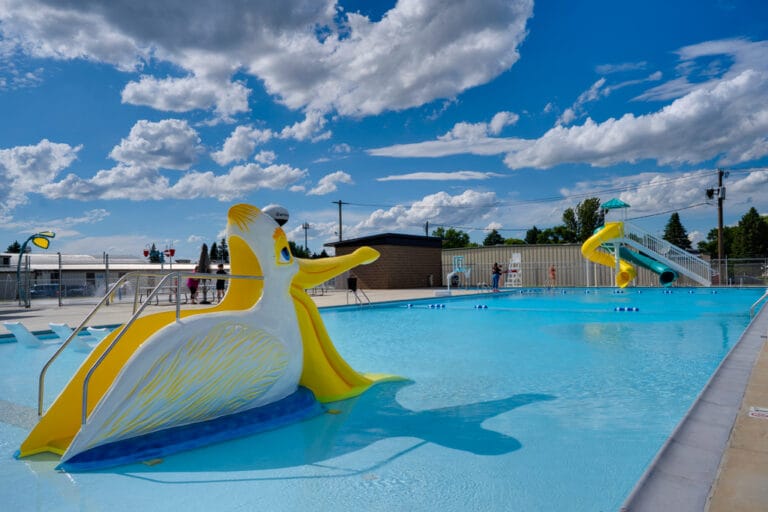 Gwinner Aquatic Center pool from zero-entry entrance looking towards deep end.