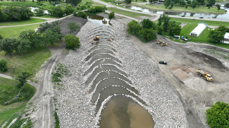 default Aerial view of Mayville Dam after being reconstructed with Rock Riffles instead of a low-head dam.